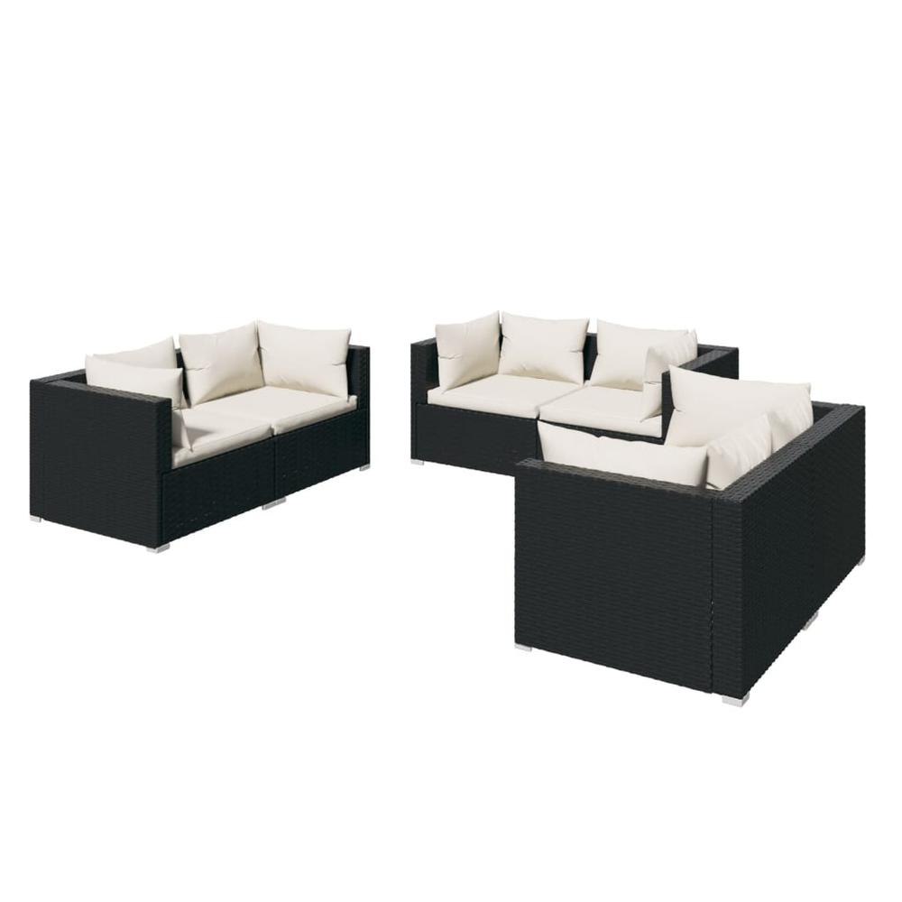 vidaXL 6 Piece Patio Lounge Set with Cushions Poly Rattan Black, 3102295. Picture 2