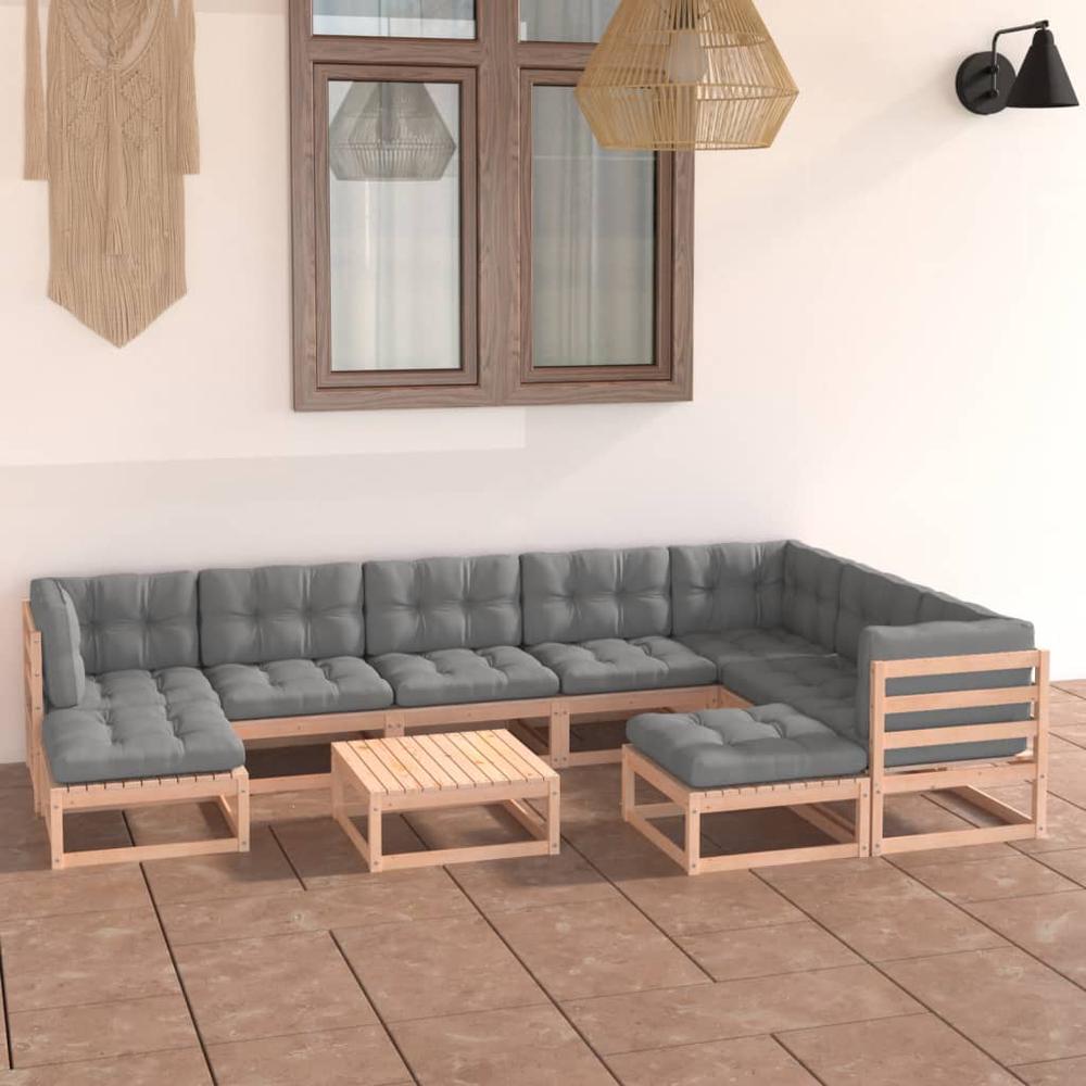 vidaXL 10 Piece Patio Lounge Set with Cushions Solid Pinewood, 3076809. The main picture.