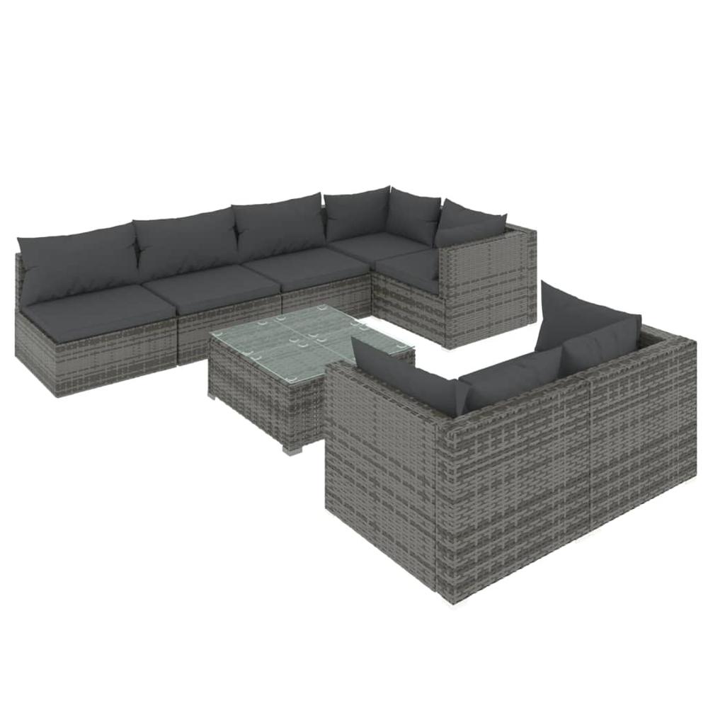 vidaXL 8 Piece Patio Lounge Set with Cushions Gray Poly Rattan, 3102469. Picture 2