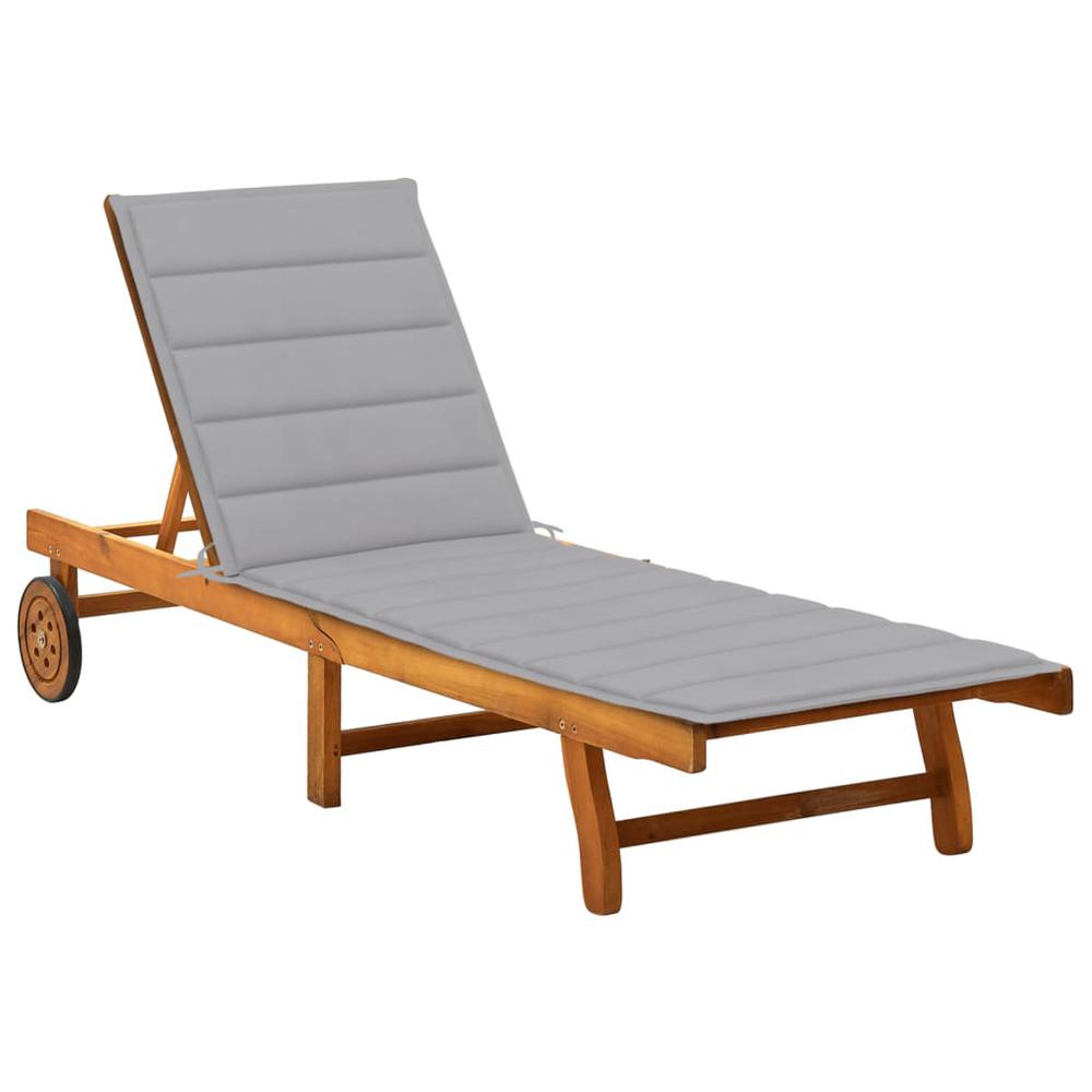 vidaXL Patio Sun Lounger with Cushion Solid Acacia Wood, 3061345. Picture 1