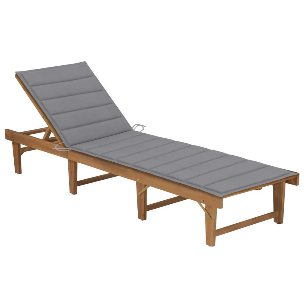 vidaXL Folding Sun Lounger with Cushion Solid Acacia Wood, 3064165. Picture 1