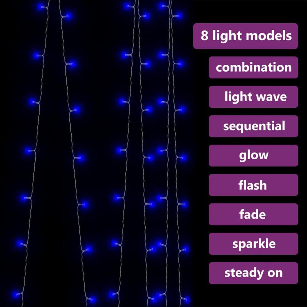 vidaXL LED Curtain Fairy Lights 9.8'x9.8' 300 LED Blue 8 Function. Picture 4
