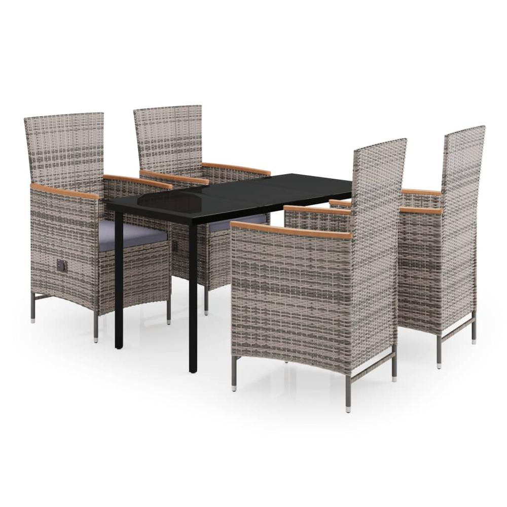 vidaXL 5 Piece Patio Dining Set with Cushions Gray, 3099433. Picture 2
