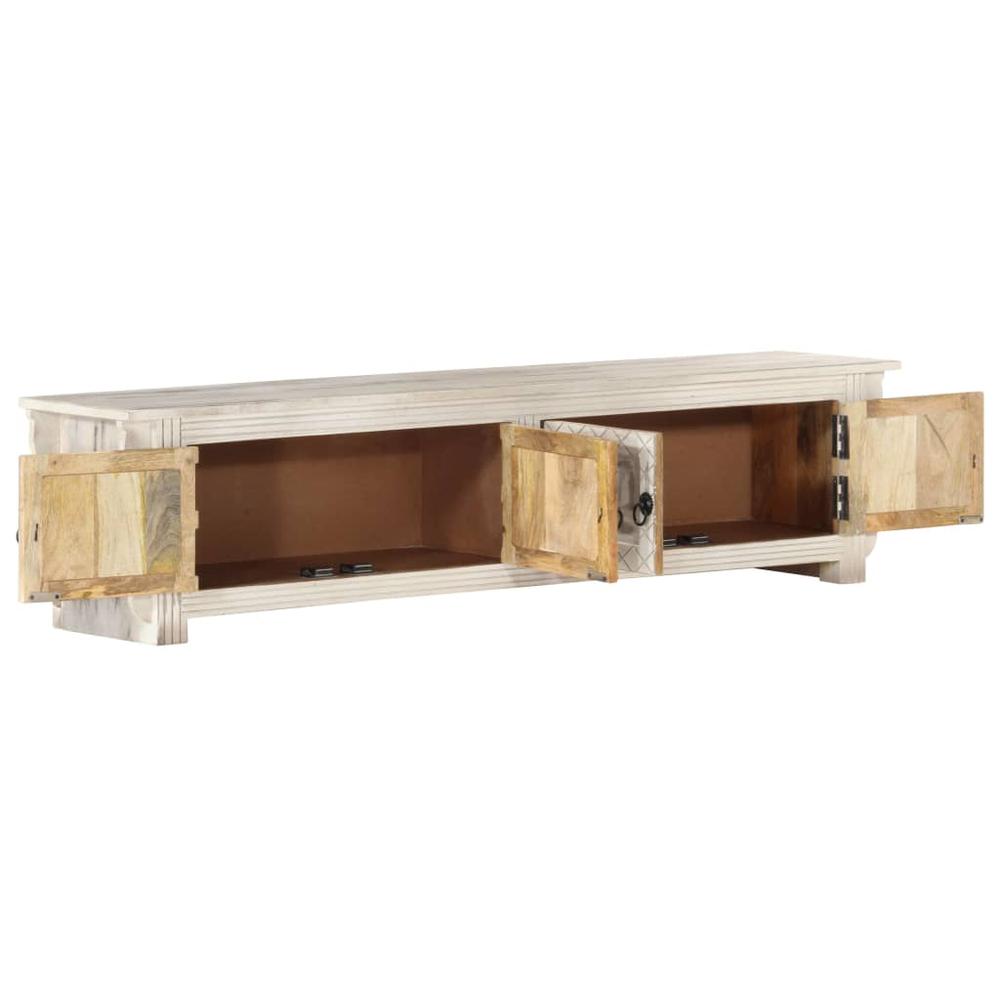 vidaXL TV Cabinet White 55.1"x11.8"x13.8" Solid Mango Wood. Picture 2