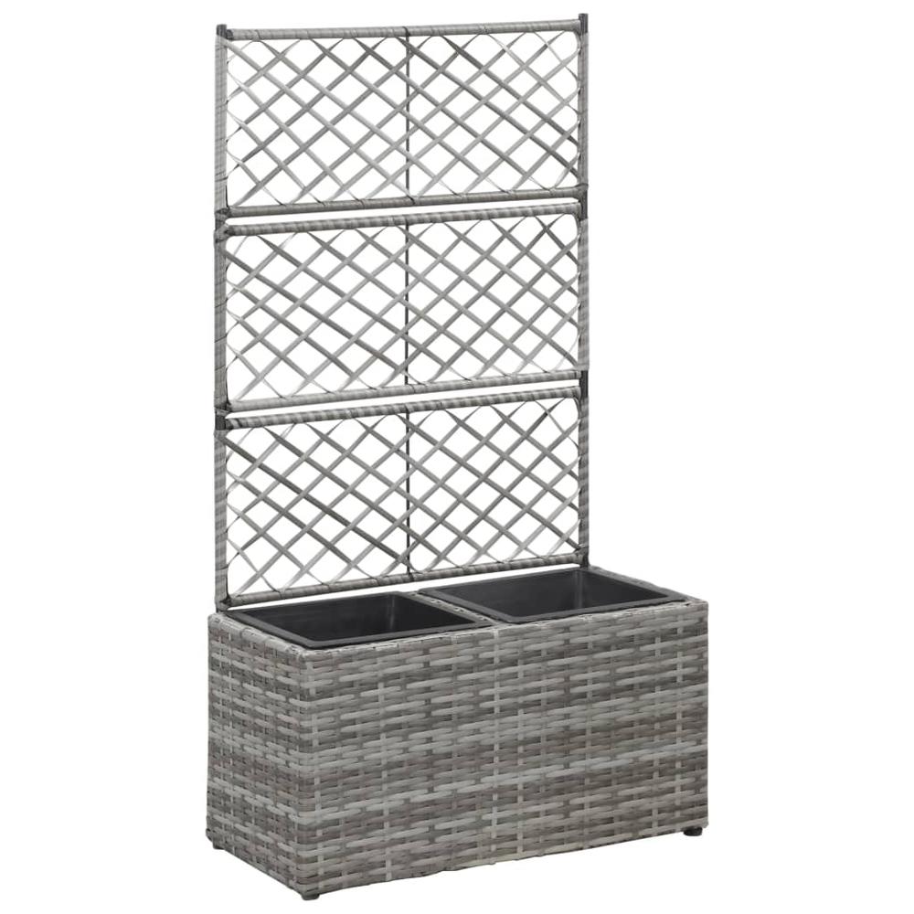 vidaXL Trellis Raised Bed with 2 Pots 22.8" x 11.8" x 42.1" Poly Rattan Gray. Picture 1