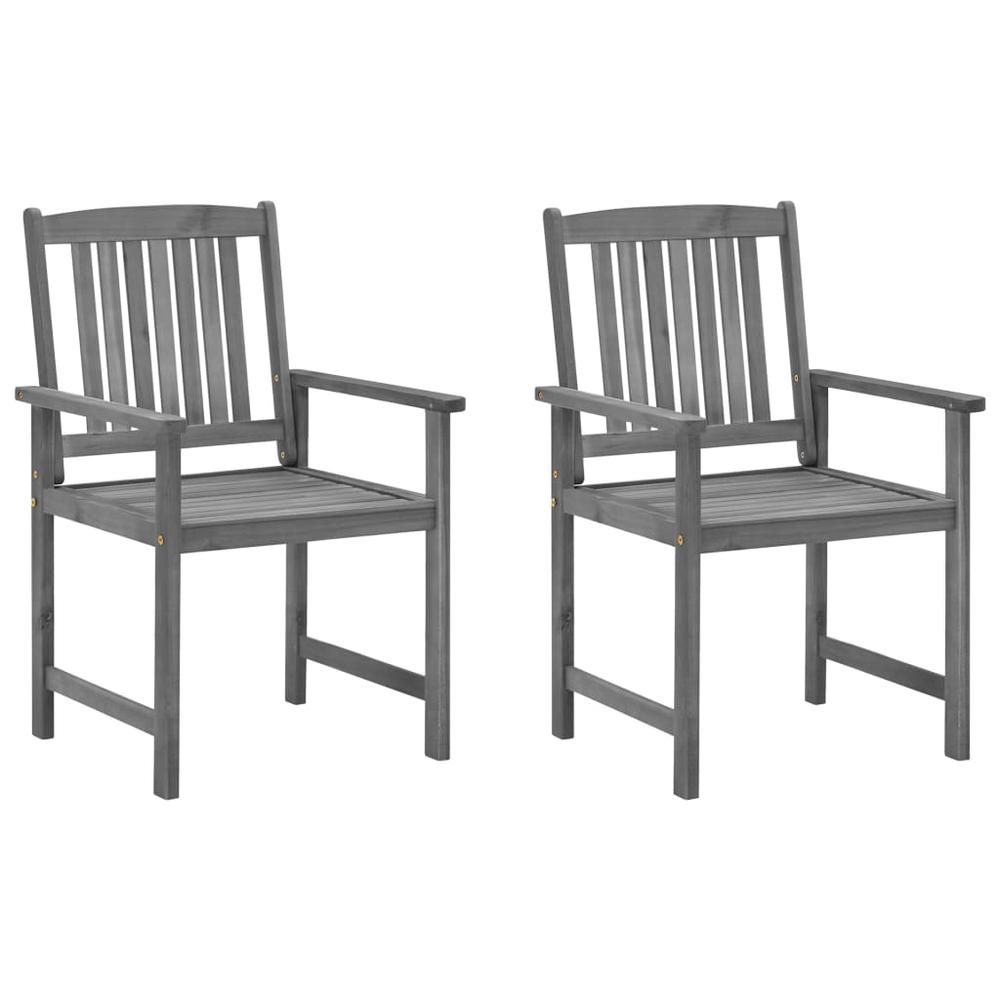 vidaXL Patio Chairs with Cushions 2 pcs Gray Solid Acacia Wood, 3061237. Picture 2