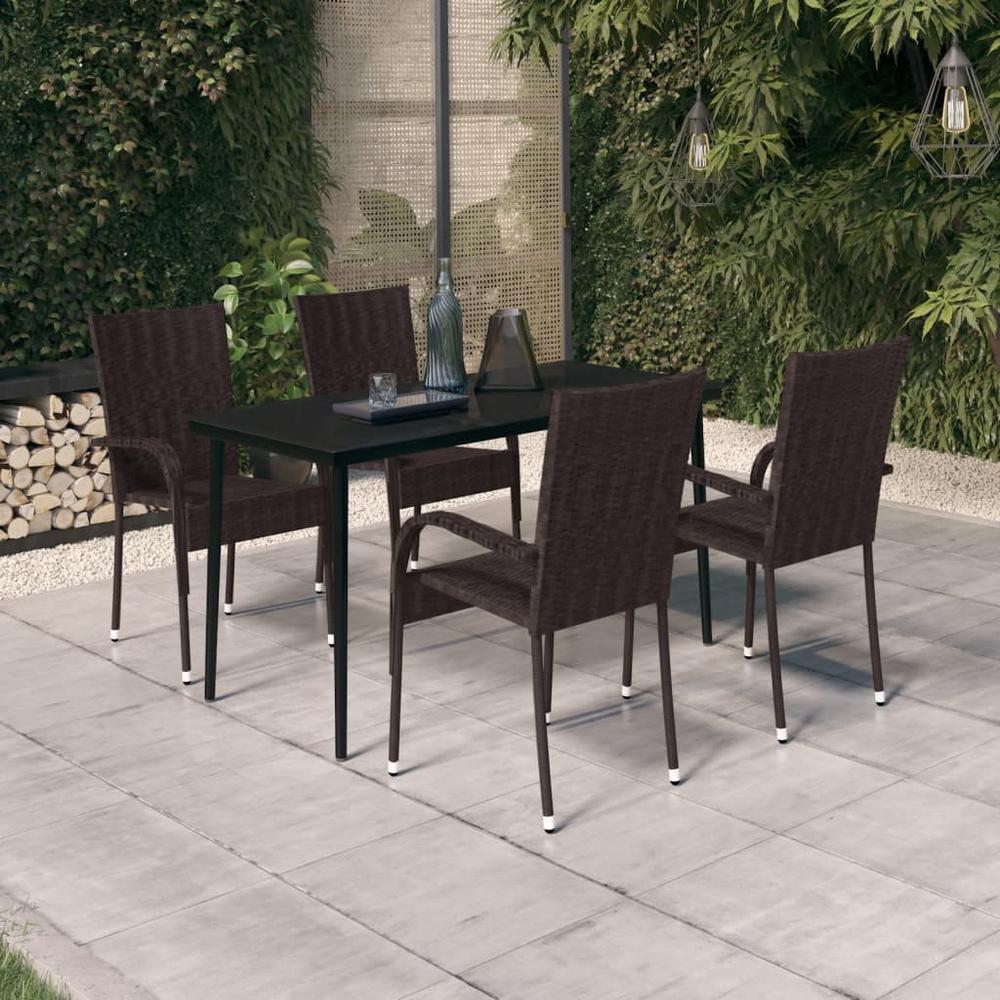 vidaXL 5 Piece Patio Dining Set Brown and Black, 3099403. Picture 1