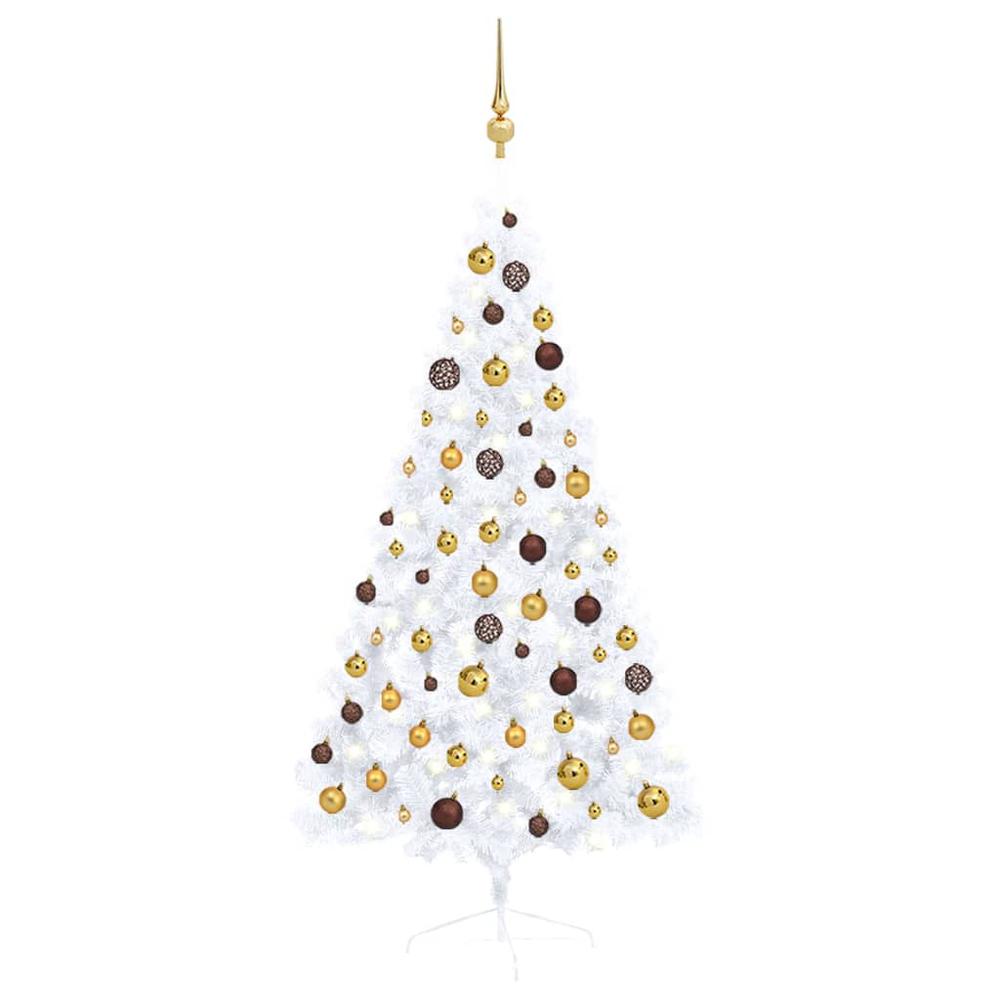 vidaXL Artificial Half Christmas Tree with LEDs&Ball Set White 59.1", 3077483. Picture 1