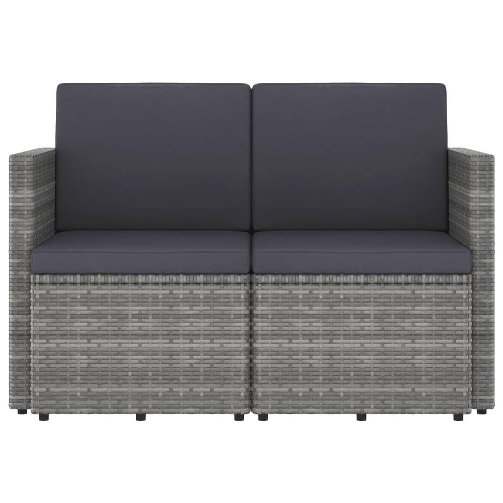 vidaXL 2-Seater Patio Sofa with Cushions Gray Poly Rattan, 310492. Picture 2