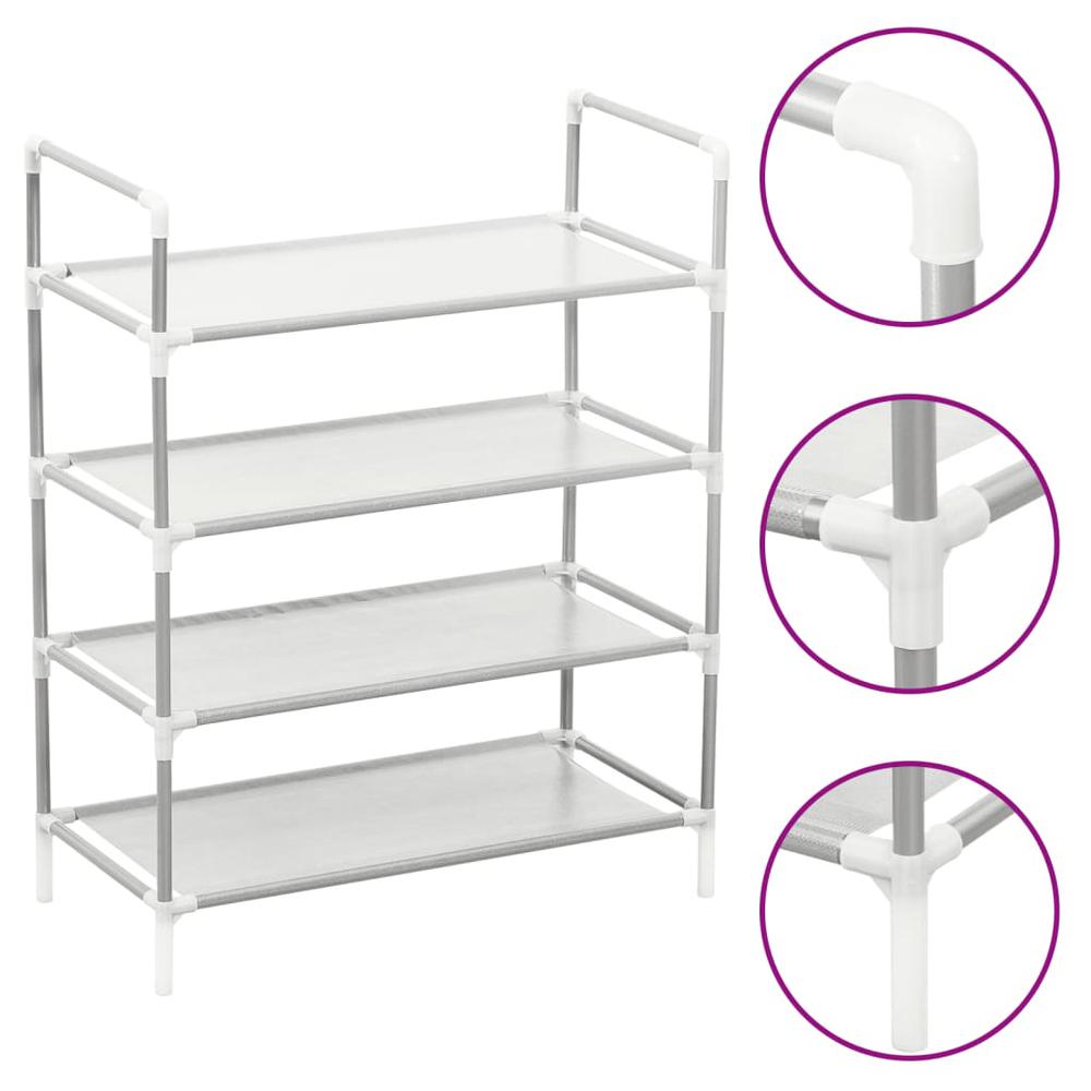vidaXL Shoe Rack with 4 Shelves Metal and Non-woven Fabric Silver. Picture 1
