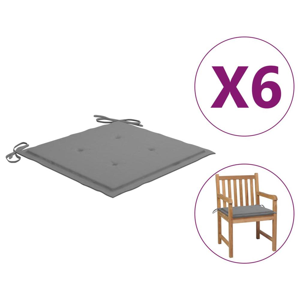 vidaXL Garden Chair Cushions 6 pcs Gray 19.7"x19.7"x1.2" Fabric. Picture 1