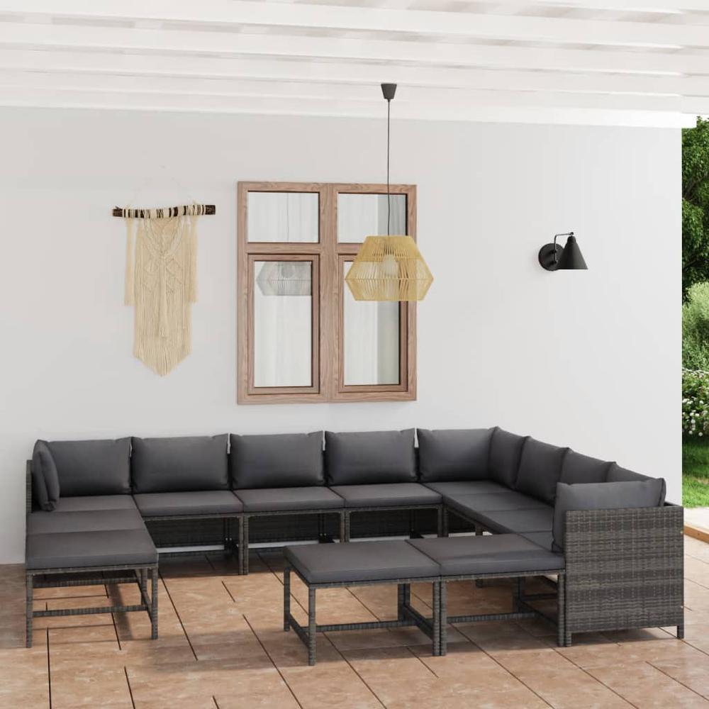 vidaXL 12 Piece Patio Lounge Set with Cushions Poly Rattan Gray, 3059777. The main picture.