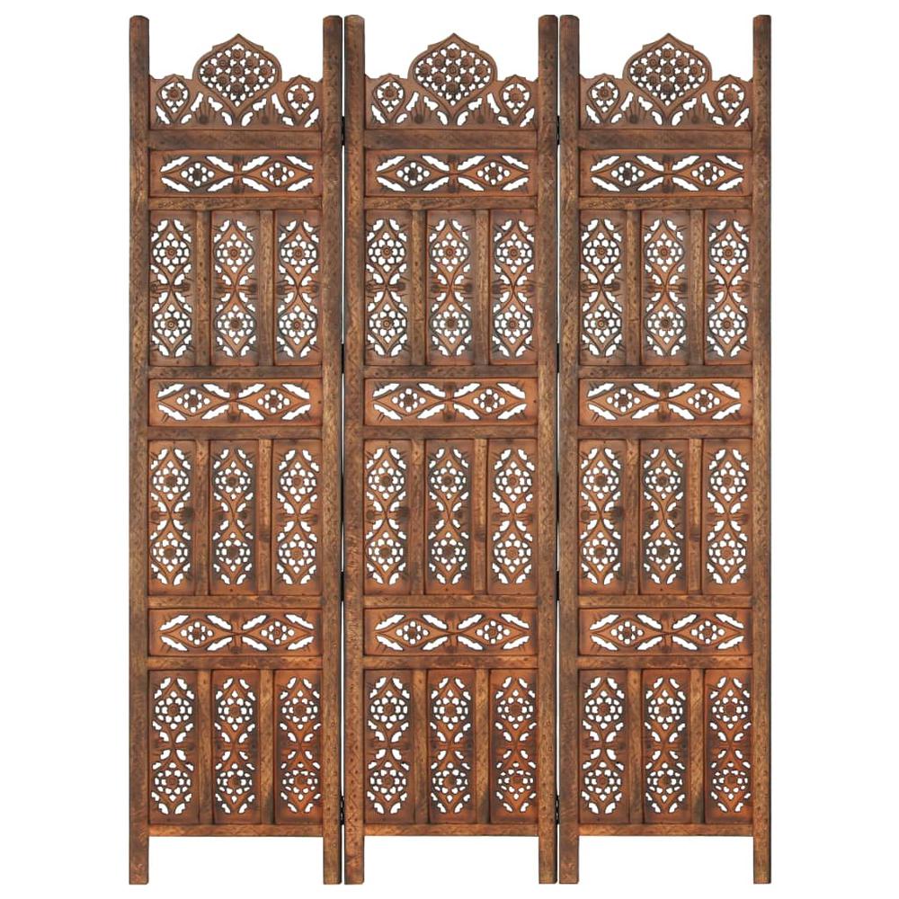 vidaXL Hand carved 3-Panel Room Divider Brown 47.2"x65" Solid Mango Wood, 285324. Picture 1