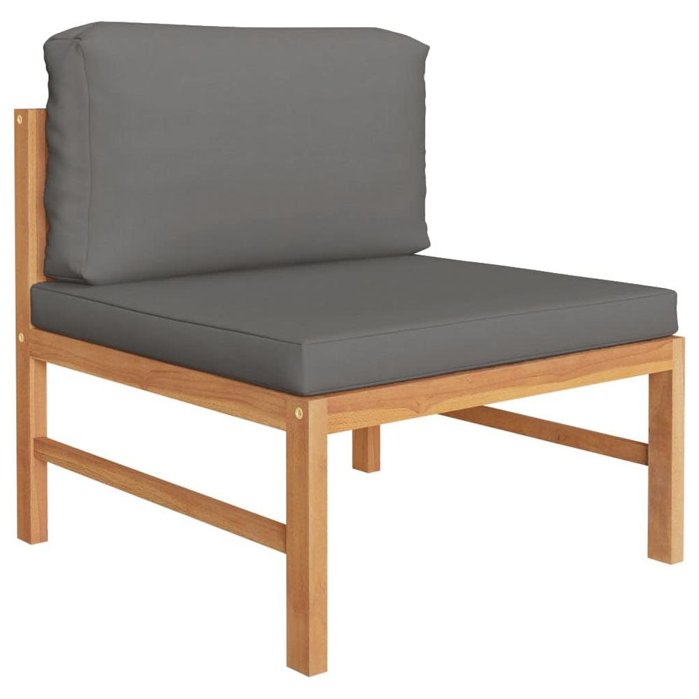 vidaXL 2 Piece Patio Lounge Set with Dark Gray Cushions Teak Wood. Picture 2