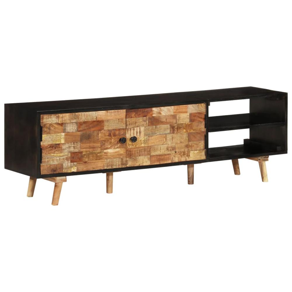 vidaXL TV Cabinet 55.1"x11.8"x17.7" Rough Mango Wood and Solid Acacia Wood. Picture 1