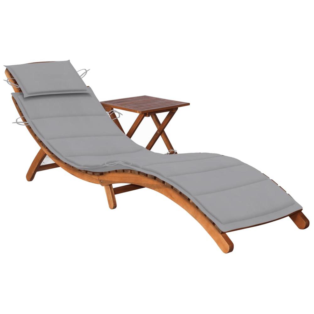 vidaXL Patio Sun Lounger with Table and Cushion Solid Acacia Wood, 3061588. Picture 1