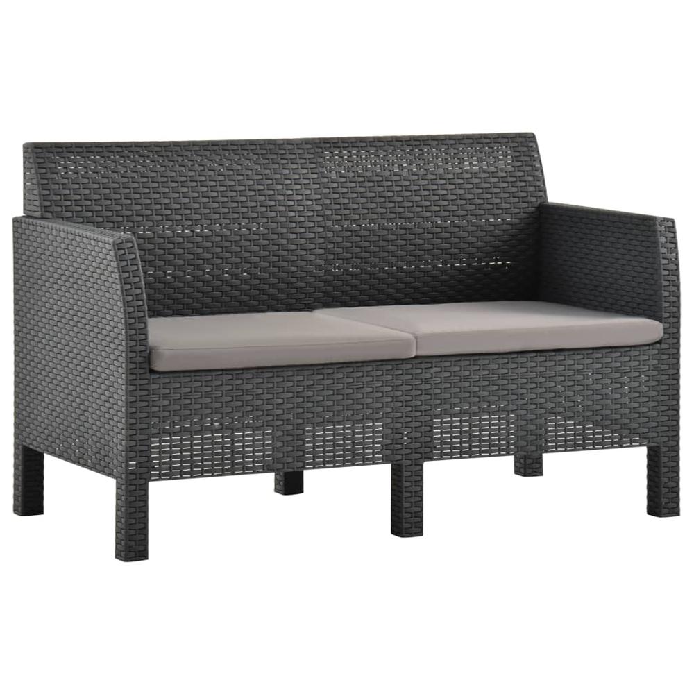 vidaXL 3 Piece Patio Lounge Set with Cushions PP Rattan Anthracite, 3079671. Picture 3