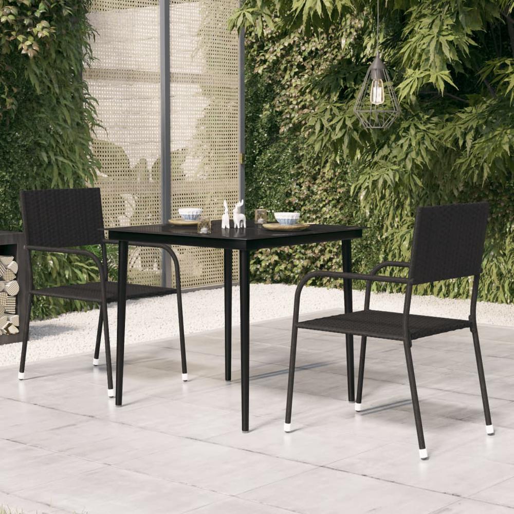 vidaXL Patio Dining Table Black 31.5"x31.5"x29.1" Steel and Glass, 318749. Picture 1