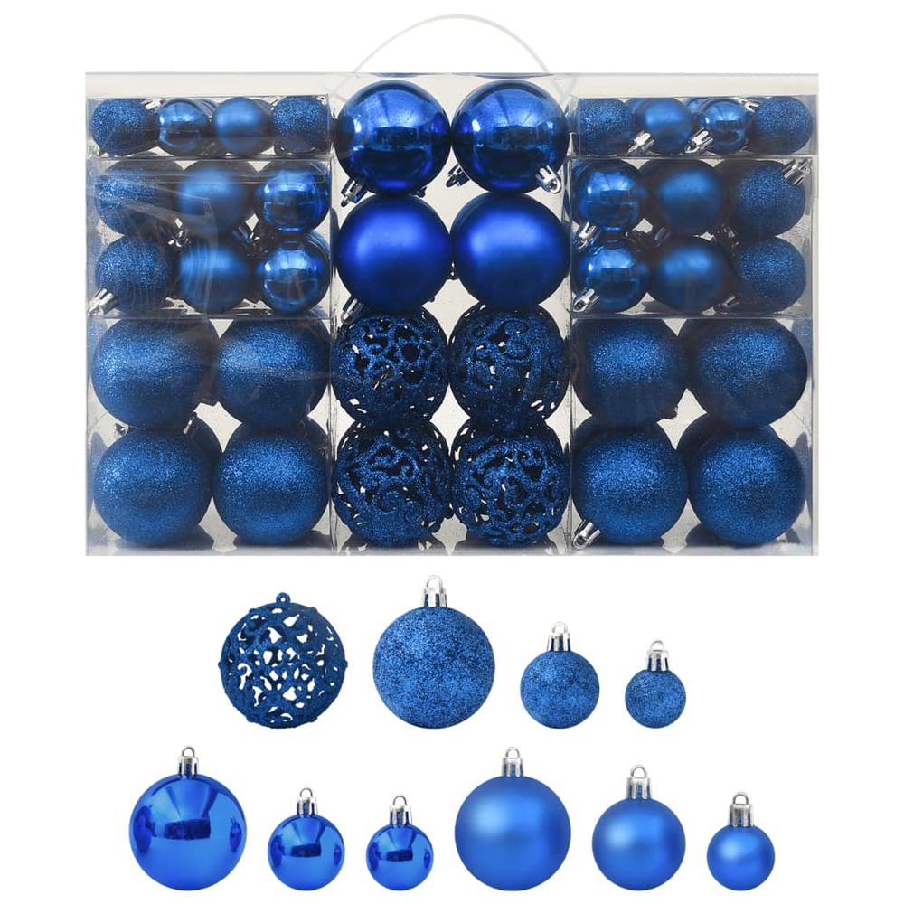 vidaXL 100 Piece Christmas Ball Set Blue. Picture 1