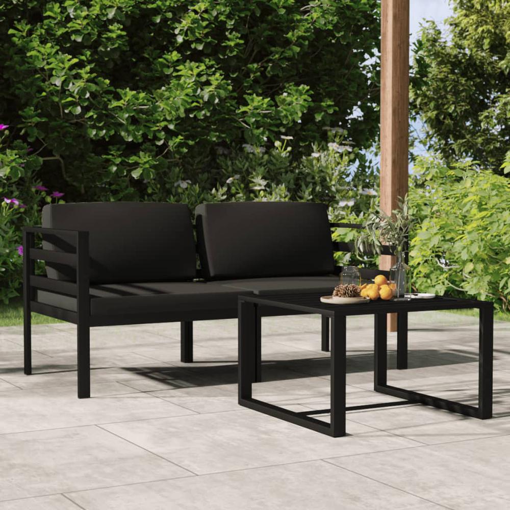vidaXL 3 Piece Patio Lounge Set with Cushions Aluminum Anthracite, 3107779. Picture 1