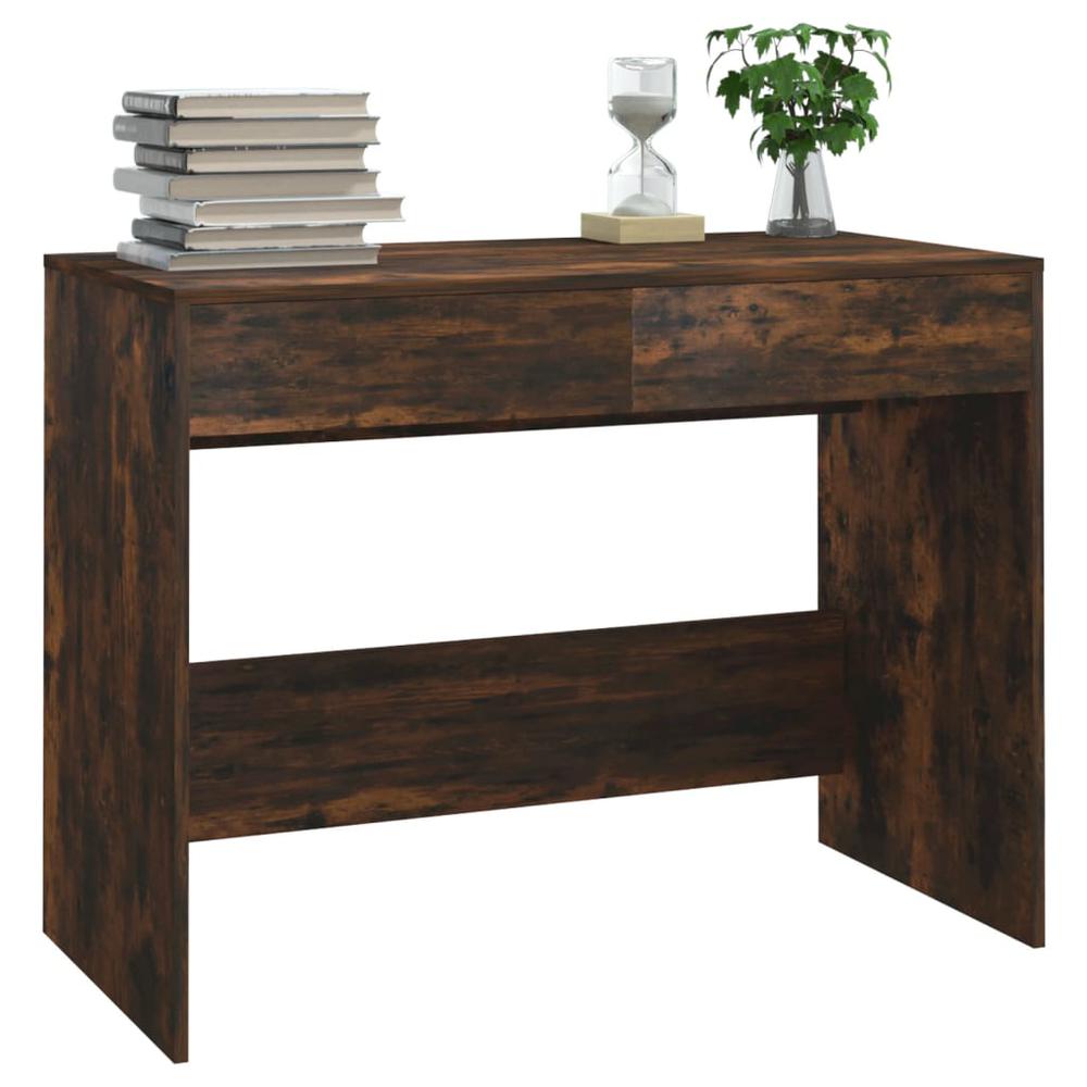 vidaXL Desk Smoked Oak 39.8"x19.7"x30.1" Engineered Wood. Picture 4