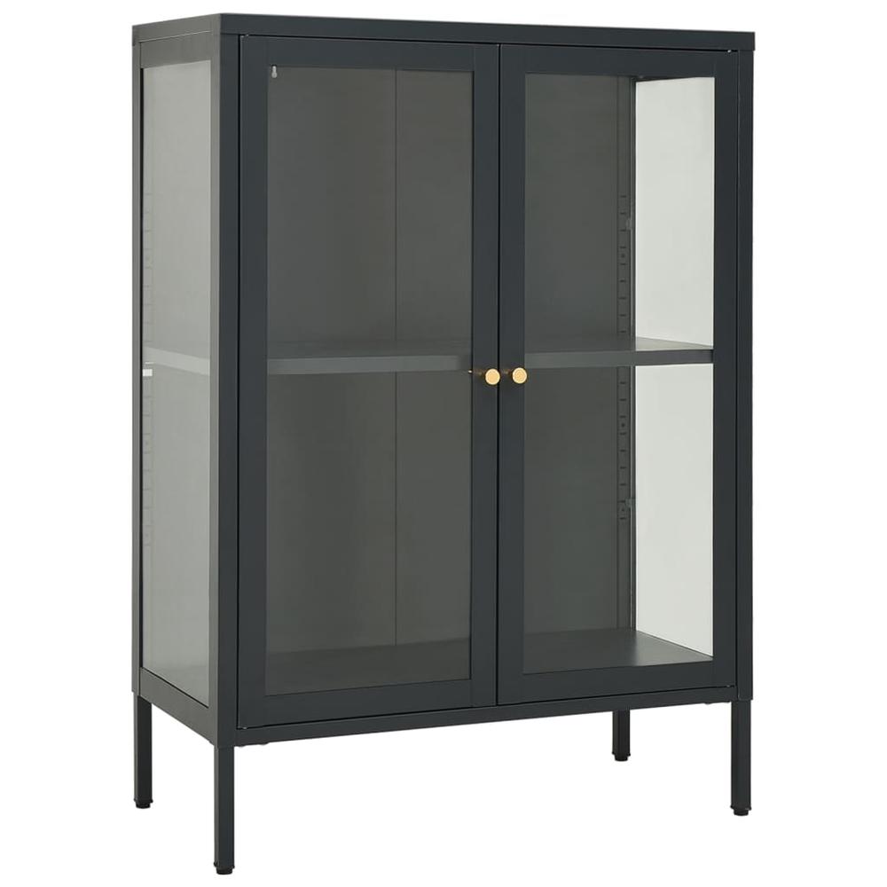 vidaXL Sideboard Anthracite 29.5"x13.8"x41.3" Steel and Glass. Picture 2