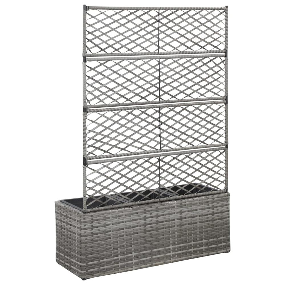 vidaXL Trellis Raised Bed with 3 Pots 32.7"x11.8"x51.2" Poly Rattan Gray. Picture 3