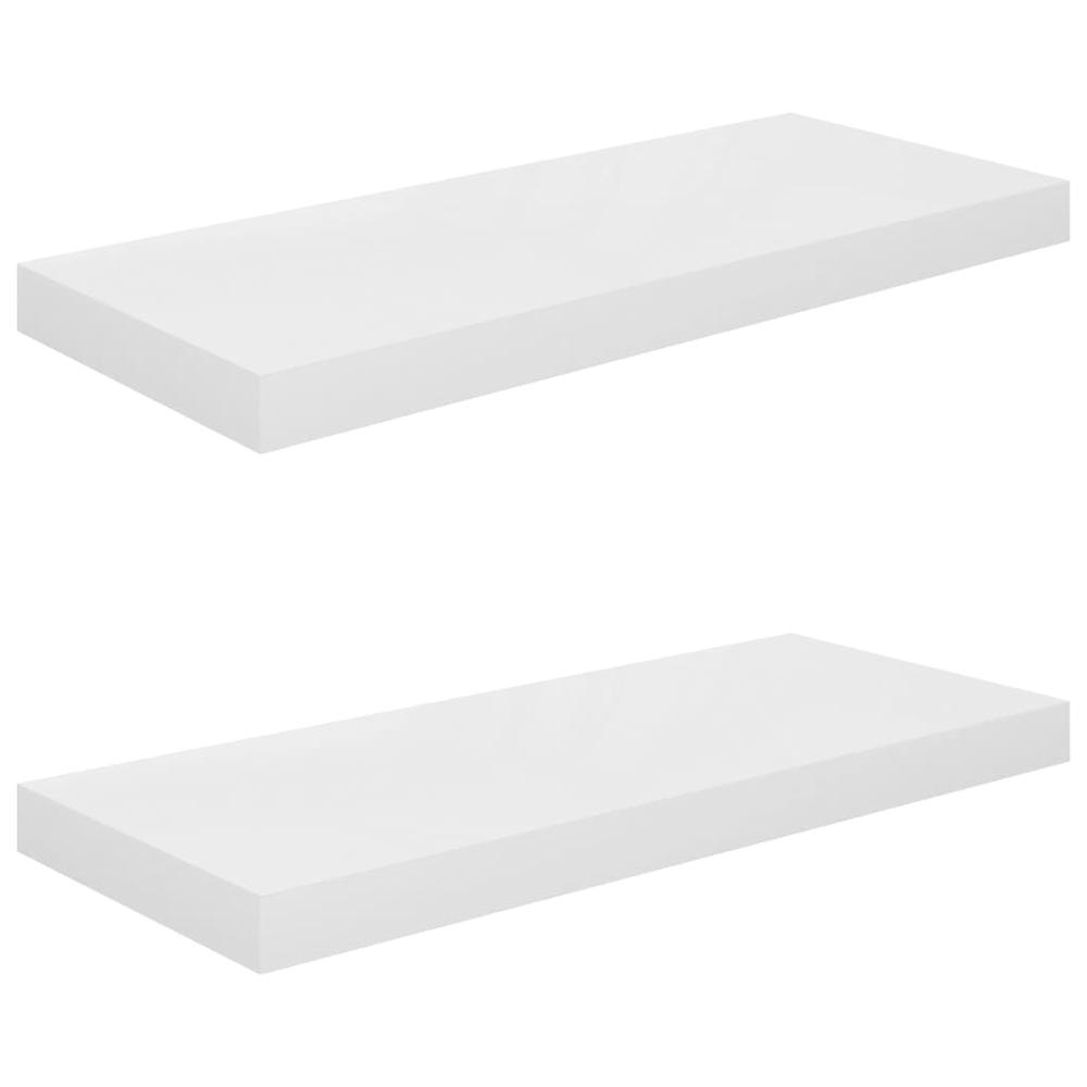 vidaXL Floating Wall Shelves 2 pcs High Gloss White 23.6"x9.3"x1.5" MDF. Picture 2