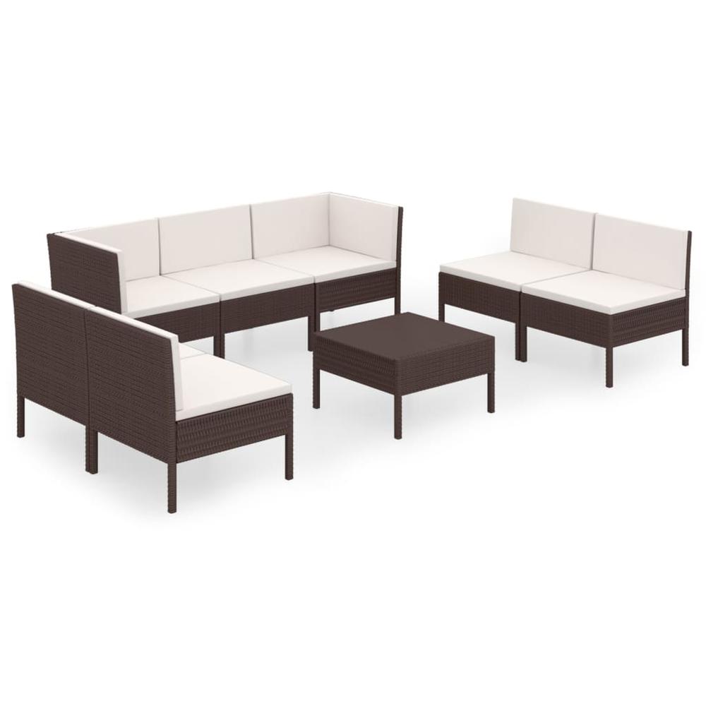 vidaXL 8 Piece Patio Lounge Set with Cushions Poly Rattan Brown, 3094355. Picture 2