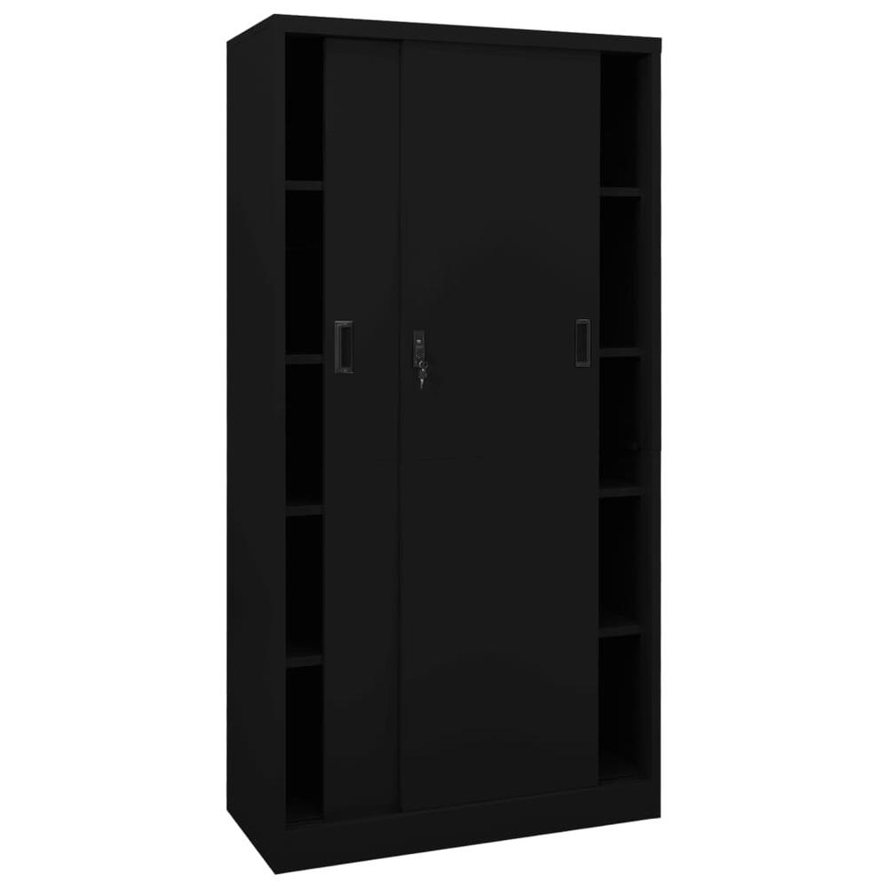 vidaXL Office Cabinet with Sliding Door Black 35.4"x15.7"x70.9" Steel, 335960. Picture 3