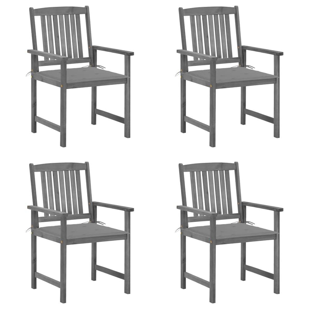 vidaXL Patio Chairs with Cushions 4 pcs Gray Solid Acacia Wood, 3061224. Picture 1