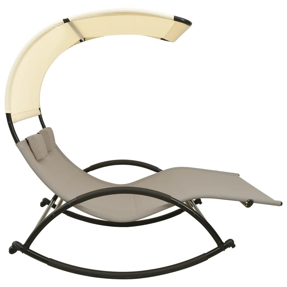 vidaXL Double Sun Lounger with Canopy Textilene Taupe and Cream. Picture 3