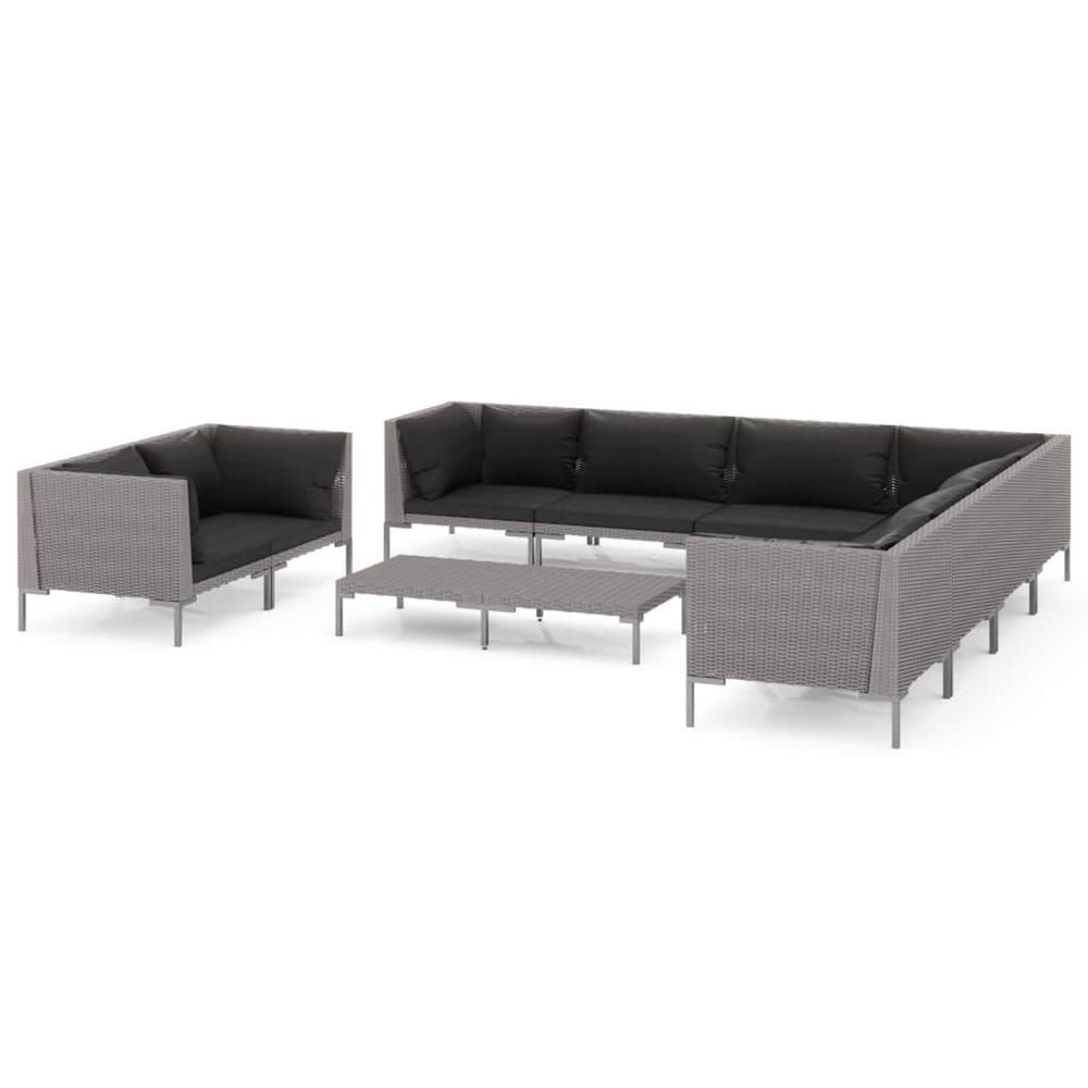 vidaXL 10 Piece Patio Lounge Set with Cushions Poly Rattan Dark Gray, 3099897. Picture 2