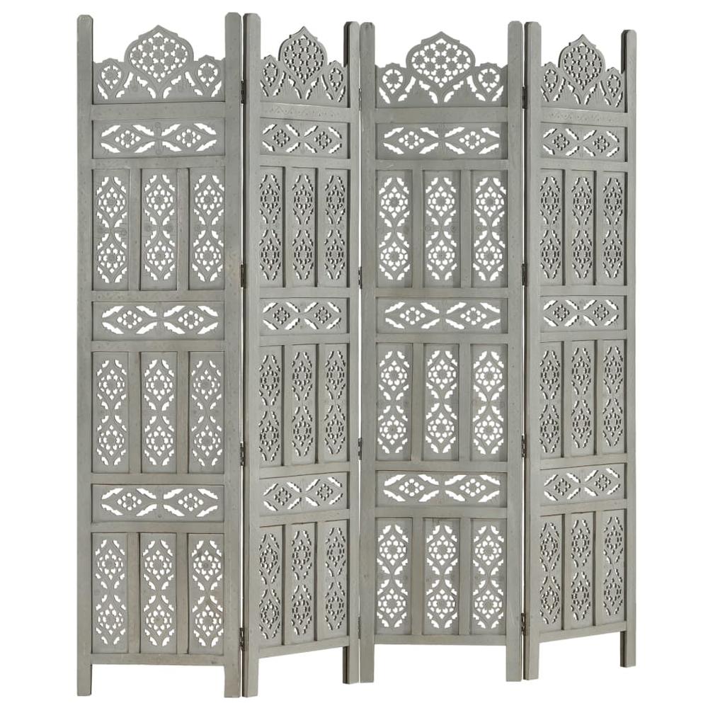 vidaXL Hand carved 4-Panel Room Divider Gray 63"x65" Solid Mango Wood, 285322. Picture 2
