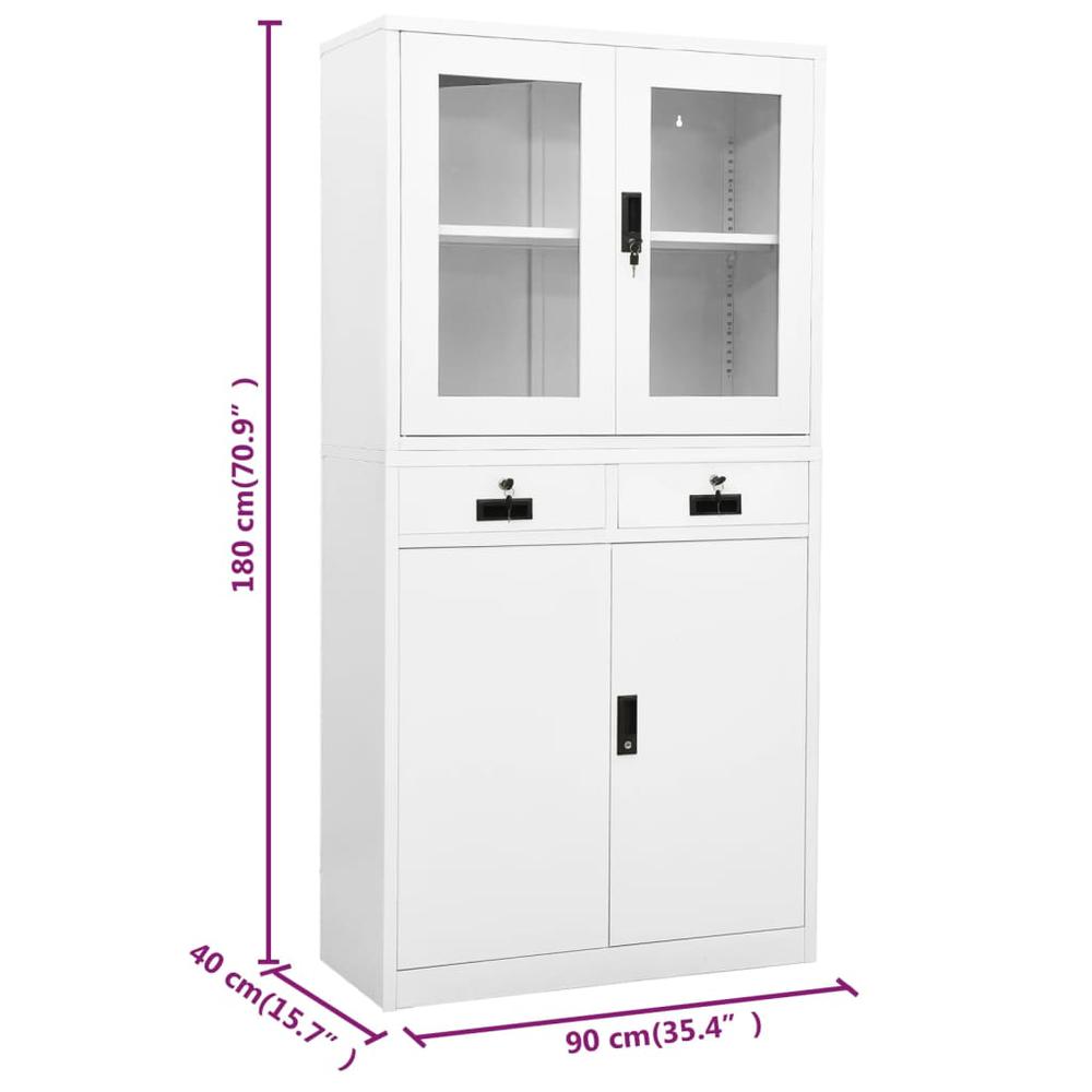 vidaXL Office Cabinet White 35.4"x15.7"x70.9" Steel and Tempered Glass, 336421. Picture 11