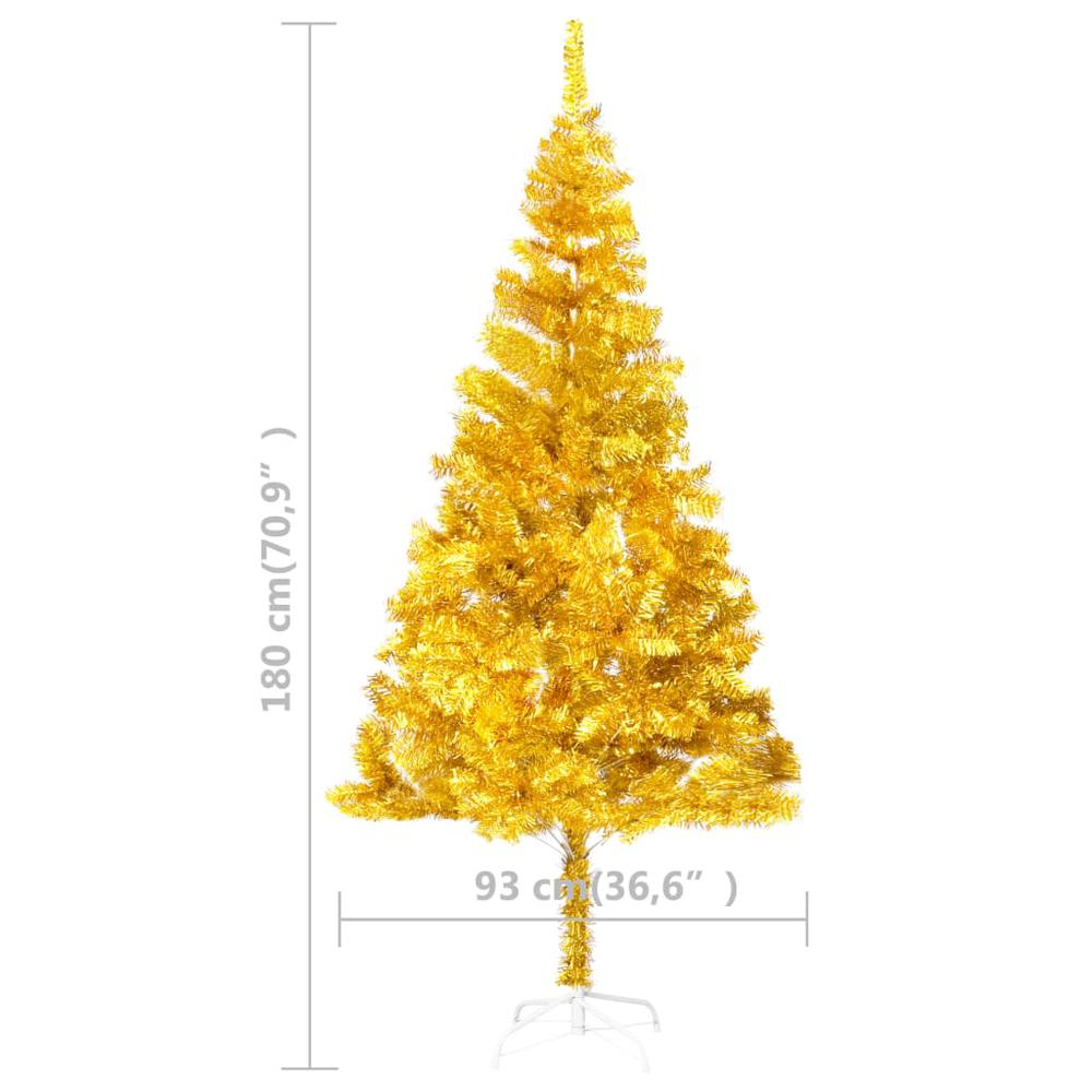 vidaXL Artificial Christmas Tree with LEDs&Ball Set Gold 70.9" PET, 3077519. Picture 12