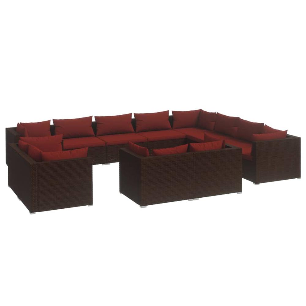 vidaXL 12 Piece Patio Lounge Set with Cushions Brown Poly Rattan, 3102891. Picture 2