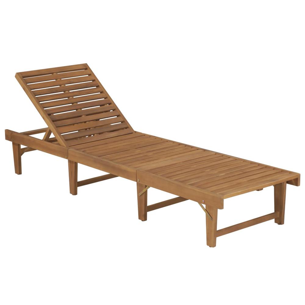 vidaXL Folding Sun Lounger with Cushion Solid Acacia Wood, 3064165. Picture 2