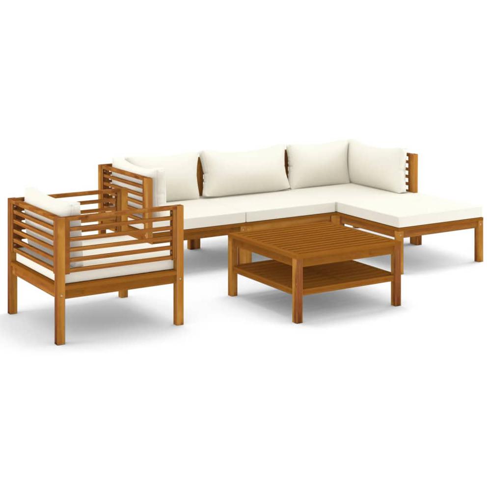 vidaXL 6 Piece Patio Lounge Set with Cream Cushion Solid Acacia Wood, 3086928. Picture 2