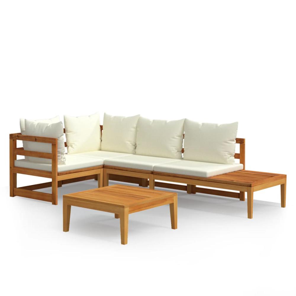 vidaXL 4 Piece Patio Lounge Set with Cream White Cushions Acacia Wood, 3087276. Picture 2