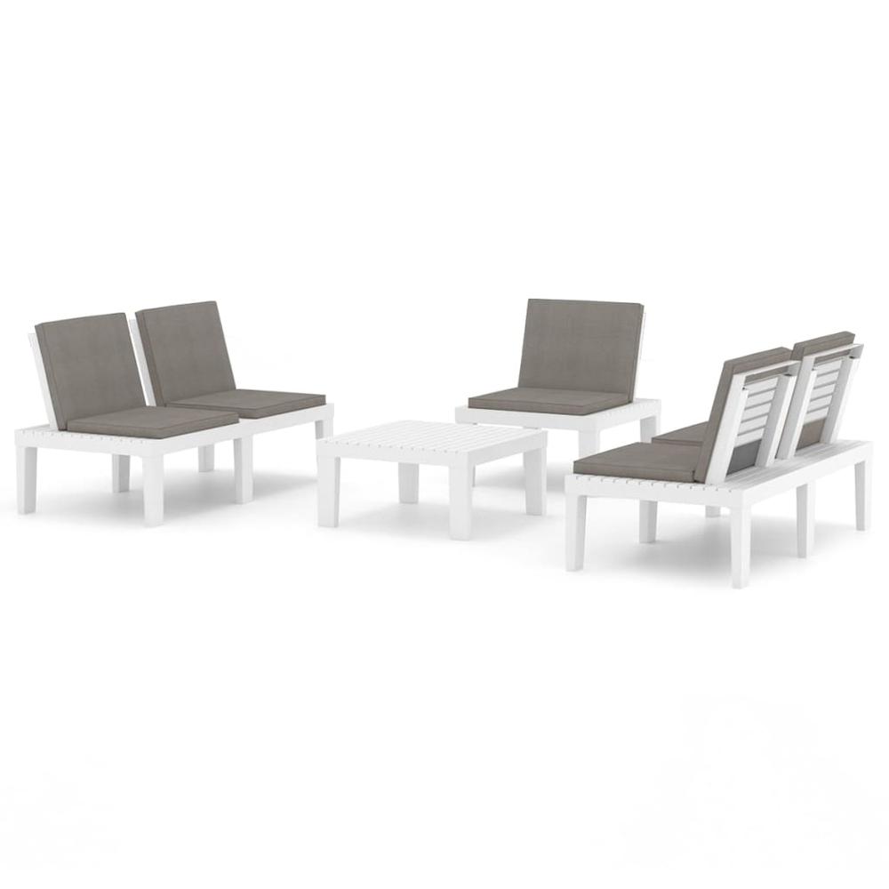 vidaXL 4 Piece Patio Lounge Set with Cushions Plastic White, 3059835. Picture 2