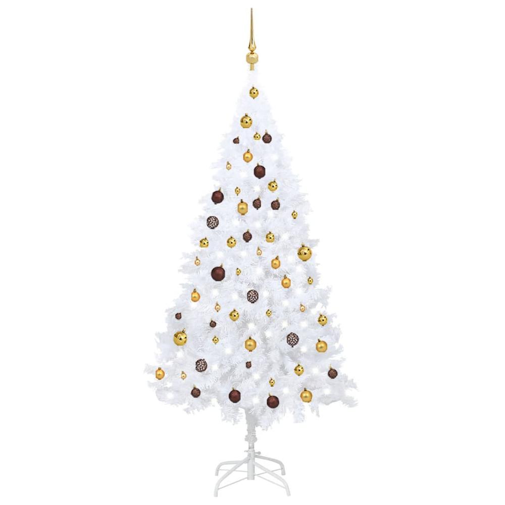 vidaXL Artificial Christmas Tree with LEDs&Ball Set White 70.9" PVC, 3077541. Picture 1