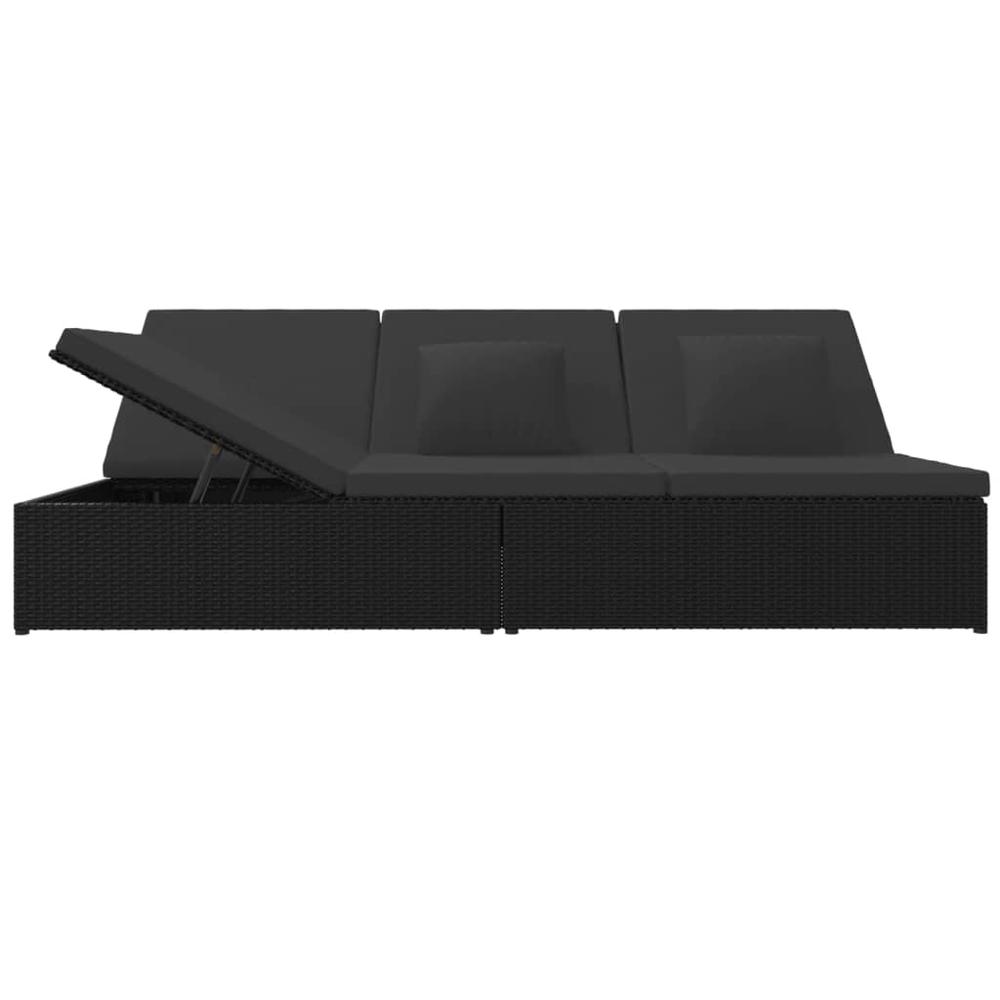 vidaXL Convertible Sun Bed with Cushions Poly Rattan Black, 317241. Picture 3