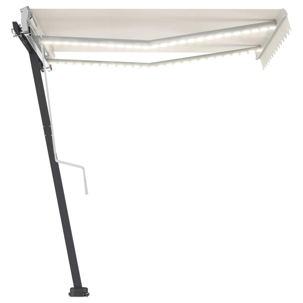 vidaXL Manual Retractable Awning with LED 118.1"x98.4" Cream. Picture 3