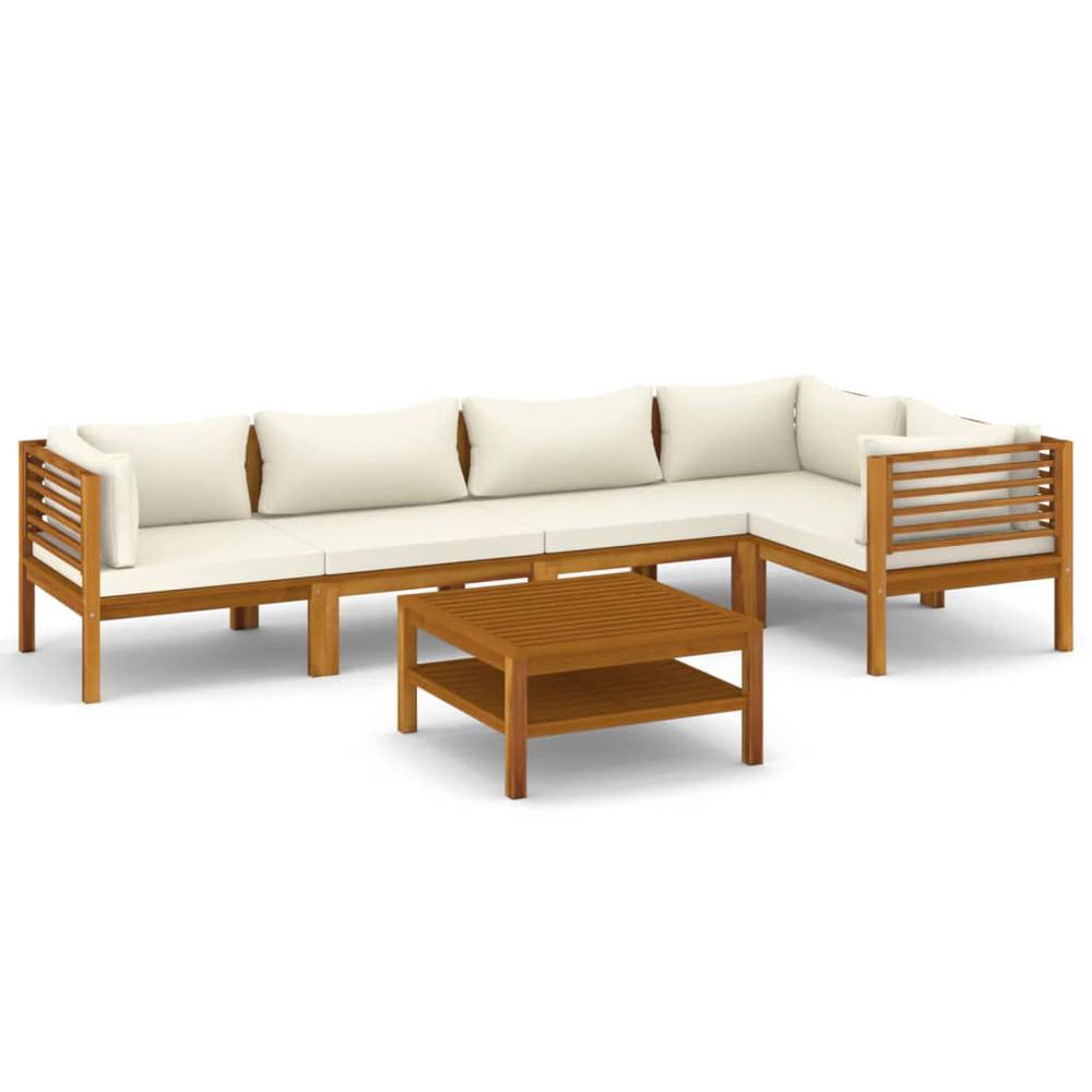 vidaXL 6 Piece Patio Lounge Set with Cream Cushion Solid Acacia Wood, 3086950. Picture 2