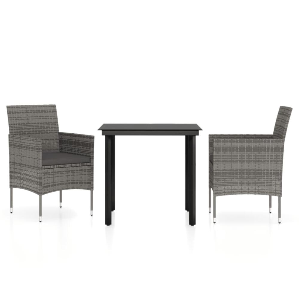 vidaXL 3 Piece Patio Dining Set with Cushions Gray and Black, 3099287. Picture 2