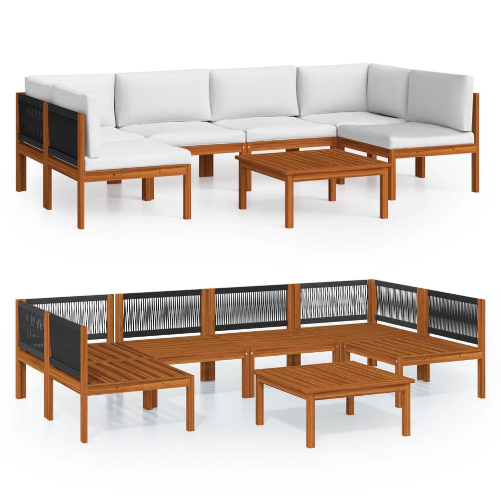 vidaXL 7 Piece Patio Lounge Set with Cushions Cream Solid Acacia Wood, 3057898. Picture 2