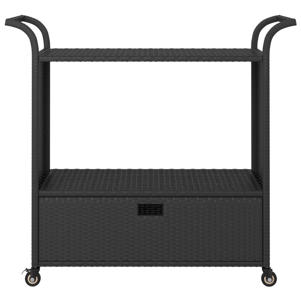 vidaXL Bar Cart with Drawer Black 39.4"x17.7"x38.2" Poly Rattan. Picture 3