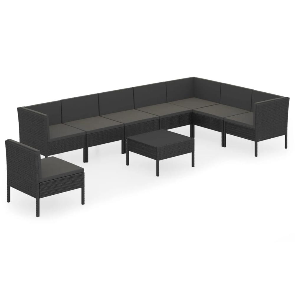 vidaXL 9 Piece Patio Lounge Set with Cushions Poly Rattan Black, 3094445. Picture 2
