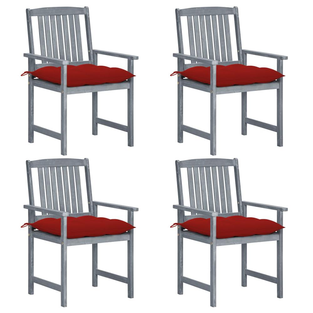 vidaXL Patio Chairs with Cushions 4 pcs Gray Solid Acacia Wood, 3061264. Picture 1